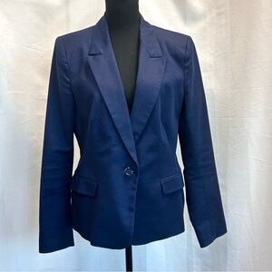 Zara navy blue single breasted tailored fitted blazer jacket Sz XL preppy classy